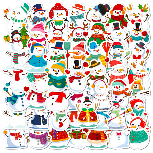 Snowman Stickers Merry Christmas Winter Theme Waterproof Vinyl Decals Peaceful Pleasures Health and Wellness 50pcs