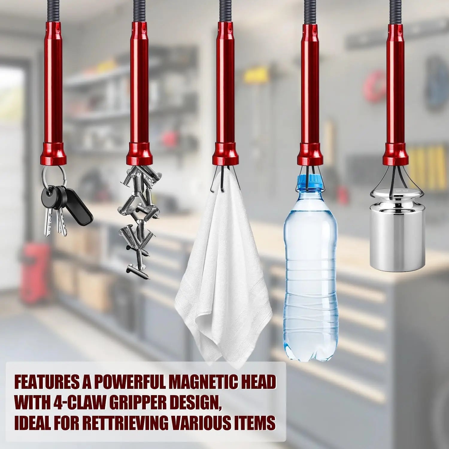 24" Flexible Magnetic Pickup Tool w/ 4-Claw Gripper & Spring Handle. Reach anywhere! Bathroom, engine, kitchen & sewers. Peaceful Pleasures Health and Wellness