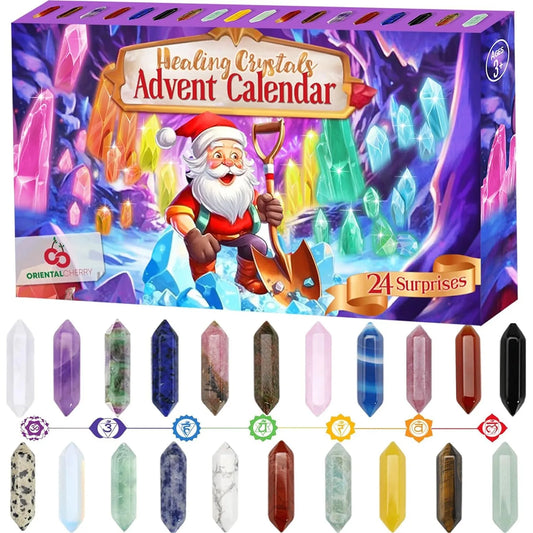 24-Day Crystal Advent Calendar | Natural Gemstone Christmas Gift Crystal Advent Calendar Peaceful Pleasures Health and Wellness As shown One Size