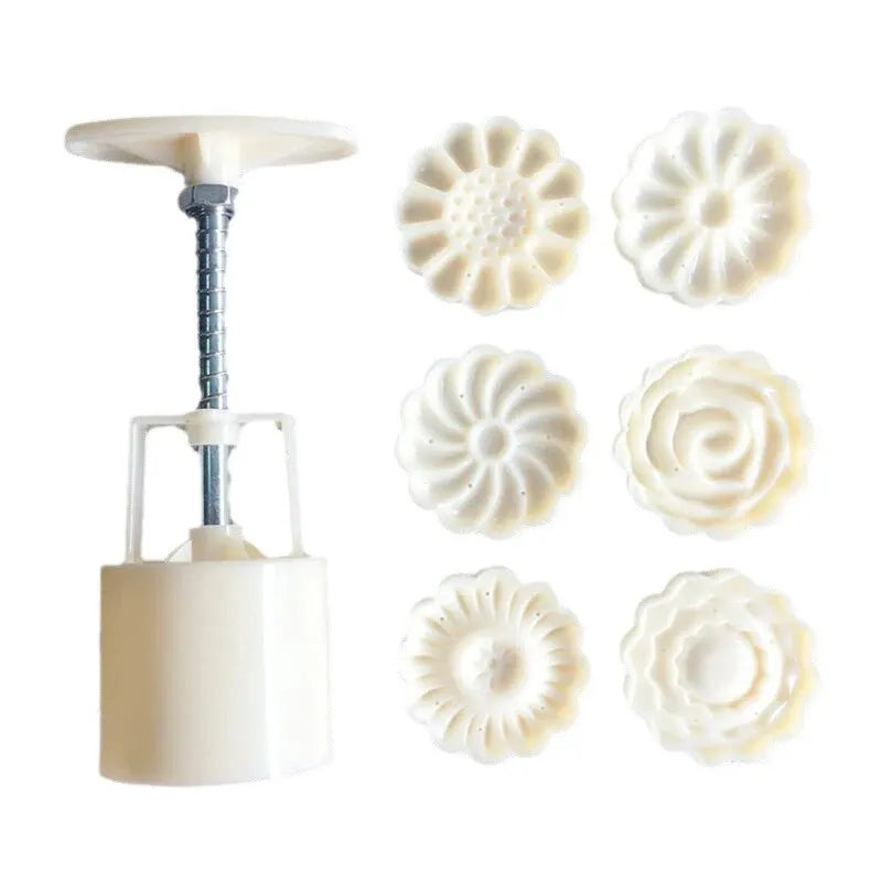 Mooncake Mold Mid-Autumn Festival Hand-Pressure Flower Moon Cake Mould DIY Hand Mooncake Pressure Fondant Decoration Tools Peaceful Pleasures Health and Wellness Light yellow
