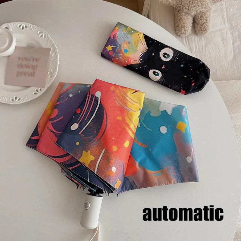 Star Cat UV Auto Folding Umbrella – Sun & Rain Protection