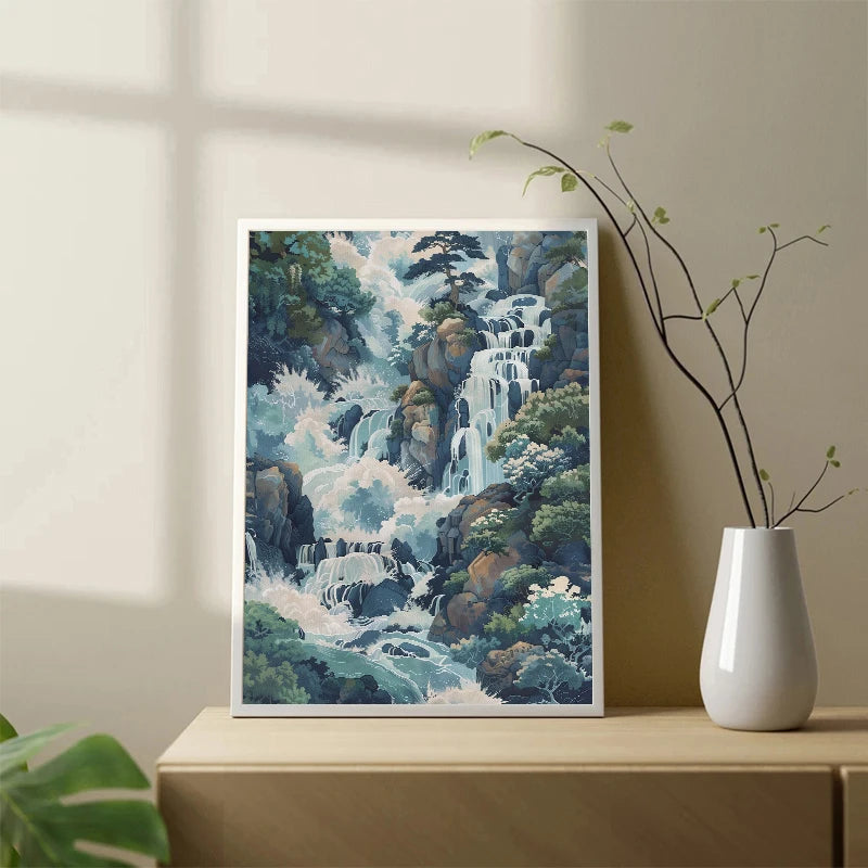 Hokusai Japanese Waterfall Ukiyo-e Canvas Wall Art Poster Canvas Wall Art Peaceful Pleasures Health and Wellness