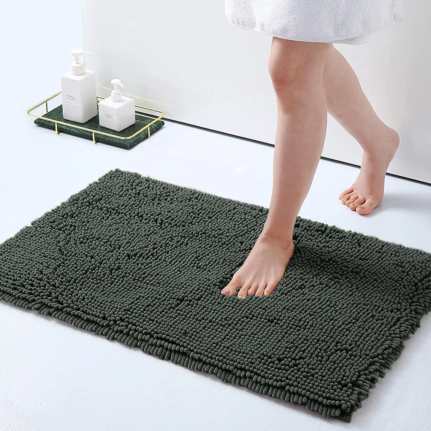 1/2Pieces Bathroom Rugs Non-Slip Chenille Bath Rug Ultra Soft Super Absorbent Bath Mat for Bathroom Toilet Tub Peaceful Pleasures Health and Wellness Dark Grey U50x50cm and 50x80cm