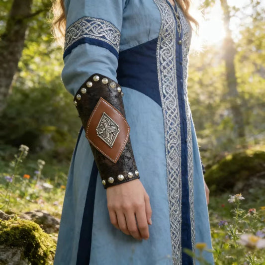 PU Leather Medieval Wrist Guards Warrior Cosplay Embossed Gauntlets Peaceful Pleasures Health and Wellness