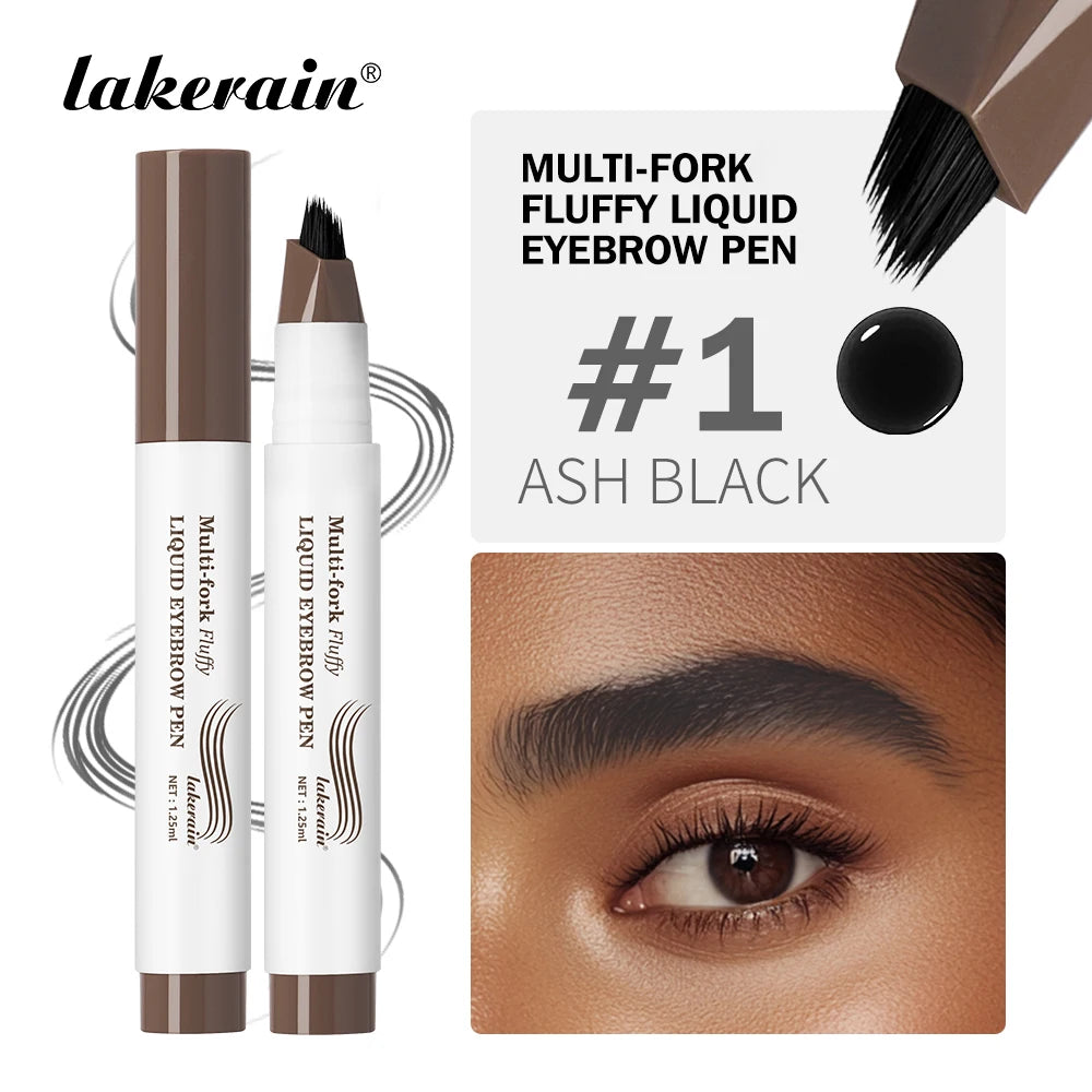 Multi-Fork Fluffy Liquid Eyebrow Pen waterproof Long Lasting Brow Natural Smooth Simulated Fine Flu Brow Pencil Eye Makeup Peaceful Pleasures Health and Wellness Ash Black