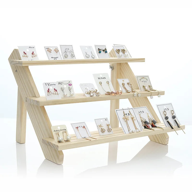2/3/4/5-Layer Wooden Ear Stud Holder Earring Stand Display Rack Luxury Jewelry Display Holder Rack Tower Ear Card Display Stand Peaceful Pleasures Health and Wellness
