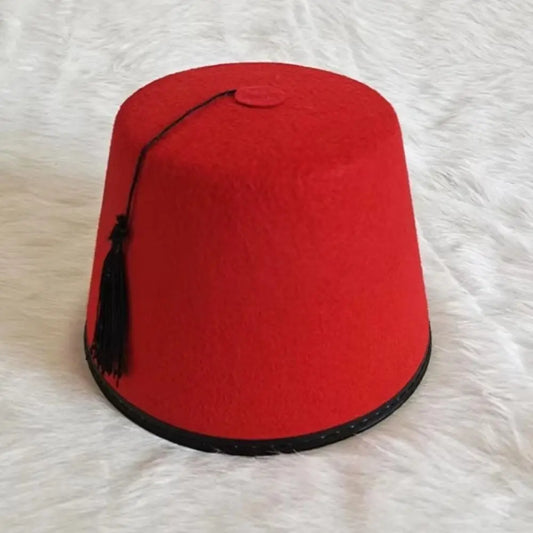Red Wool Felt Fez Hat – Moroccan Tarboosh with Tassel Costume Hat Oasis Select