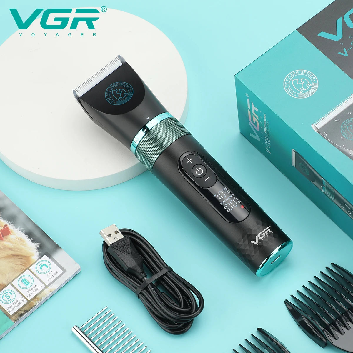 VGR Professional Dog Shaver Electric Pet Hair Trimmer Household Metal Pet Hair Trimmer LED Digital Cat and Dog Hair Trimme V-209 Peaceful Pleasures Health and Wellness