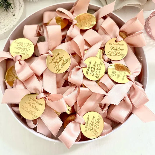 10Pcs Custom Baptism Acrylic Mirror Tags | Pink Christening Favors Christening Favor Tags Peaceful Pleasures Health and Wellness