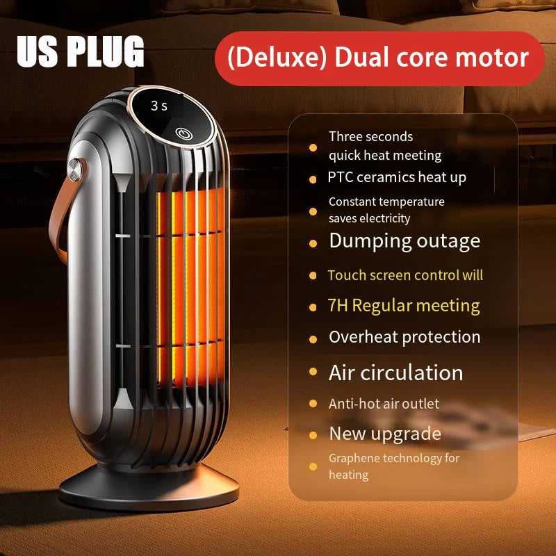 New 2000W Intelligent Desktop Space Heater Powerful PTC Ceramic Fast Heating 4 Heat Settings For Home Office Bedroom Use Peaceful Pleasures Health and Wellness Basic-US Plug