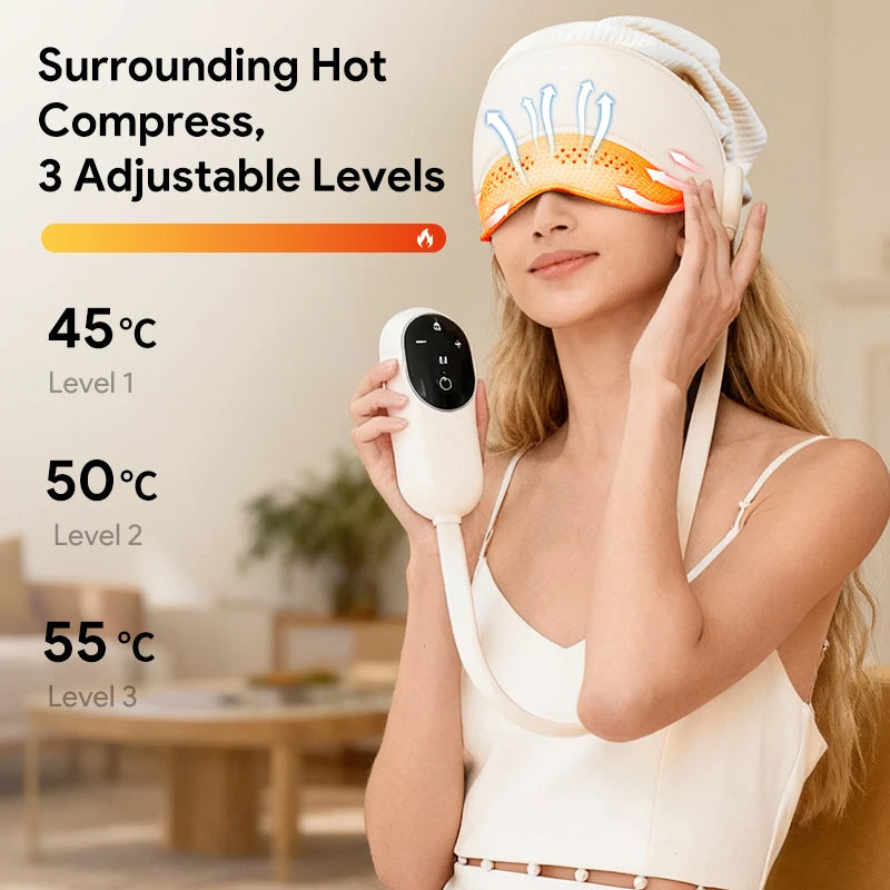 Graphene Heating Head Massager – Air Pressure & Eye Hot Compress for Relaxation & Better Sleep Relax Improve Sleep Stress Relief Peaceful Pleasures Health and Wellness