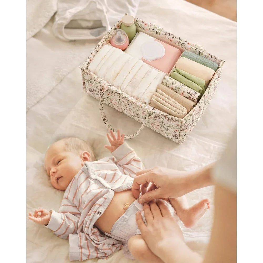 Floral Portable Diaper Caddy Organizer with Removable Divider