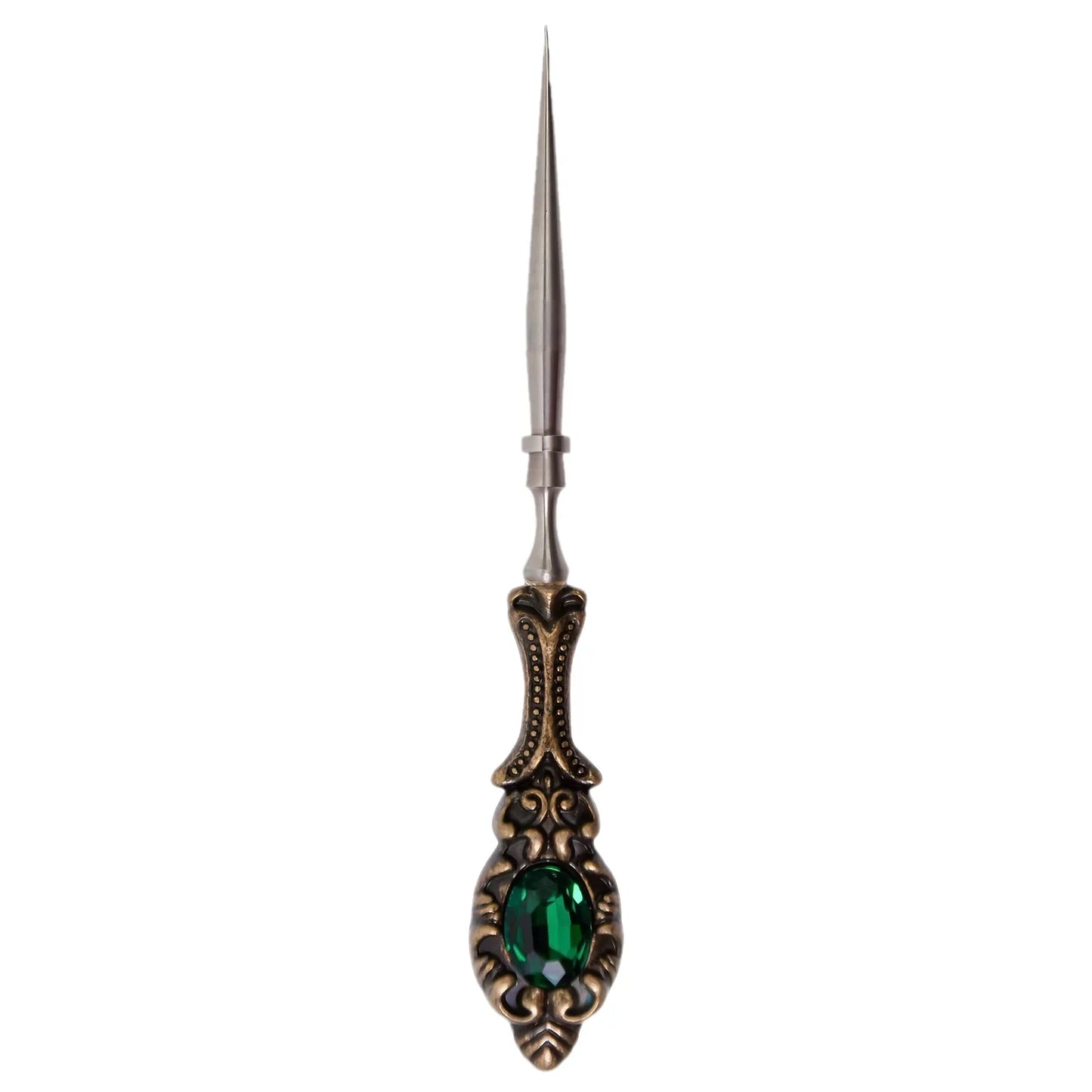 Vintage Jeweled Sewing Needle Cone | Silver Steel Punch Tool & Crochet Hook Set - Handmade for Embroidery, Leather & Crafts Peaceful Pleasures Health and Wellness Bronze color