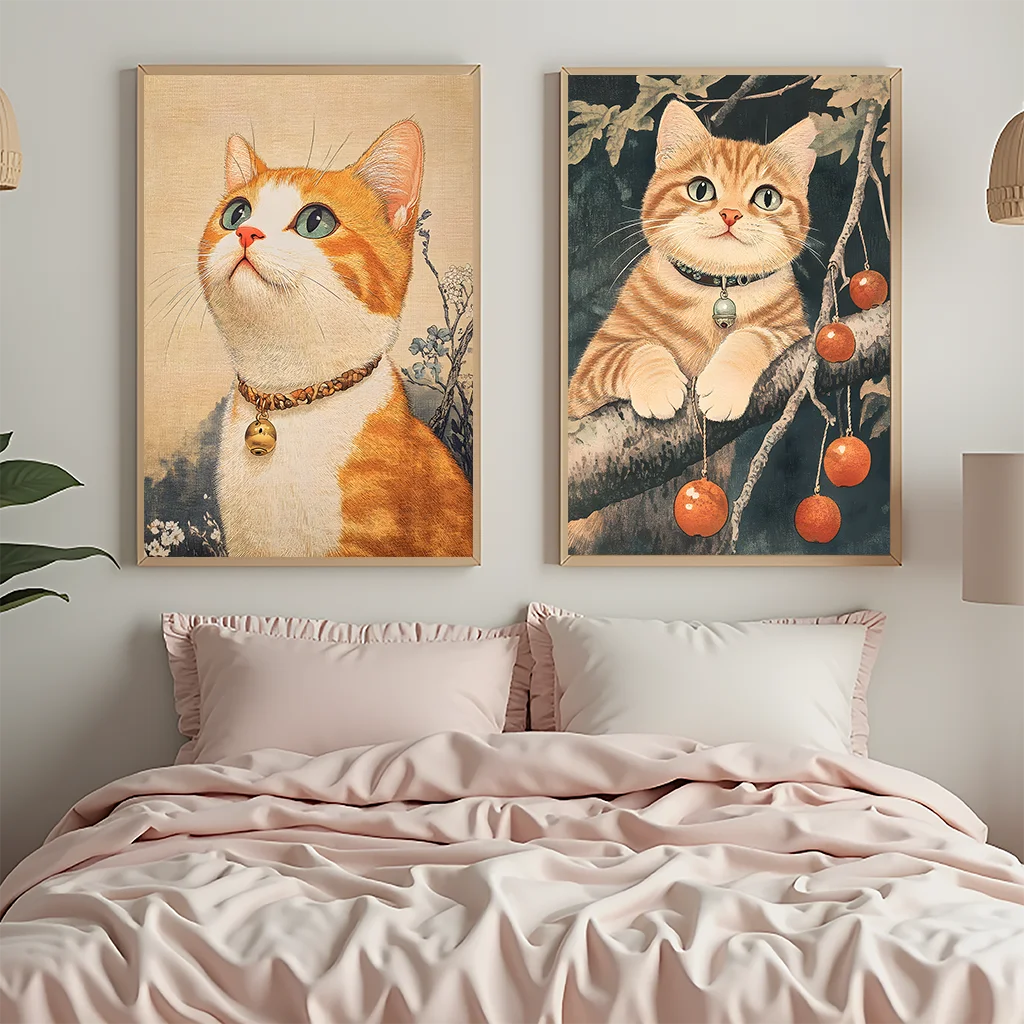 Orange Tabby Cat Canvas Wall Art | Nordic Vintage Animal Poster Canvas Wall Art Peaceful Pleasures Health and Wellness