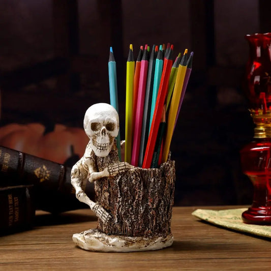 Scary Halloween Skull Pen Holder Resin Crafts Festival Skulls Pencil Storage Bucket Funny Skeleton Toothbrush Holder Peaceful Pleasures Health and Wellness