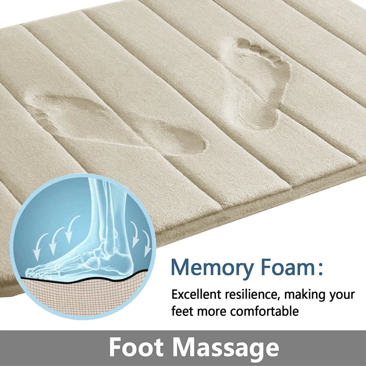 Memory Foam Bathroom Rugs Set Non Slip Extra Soft Water Absorbent Machine Washable & Dry Shower Toilet Mats for Tub Floor Beige Peaceful Pleasures Health and Wellness Off-white A 40x60CM