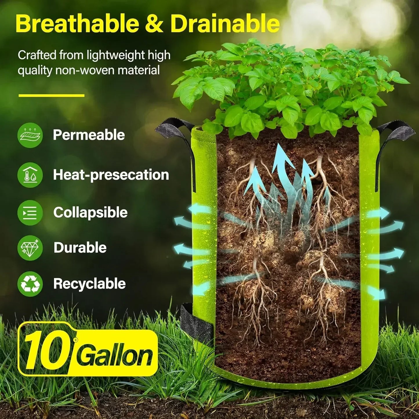 Felt Plant Grow Bags 5 & 10 Gallon | Nonwoven Fabric Pots