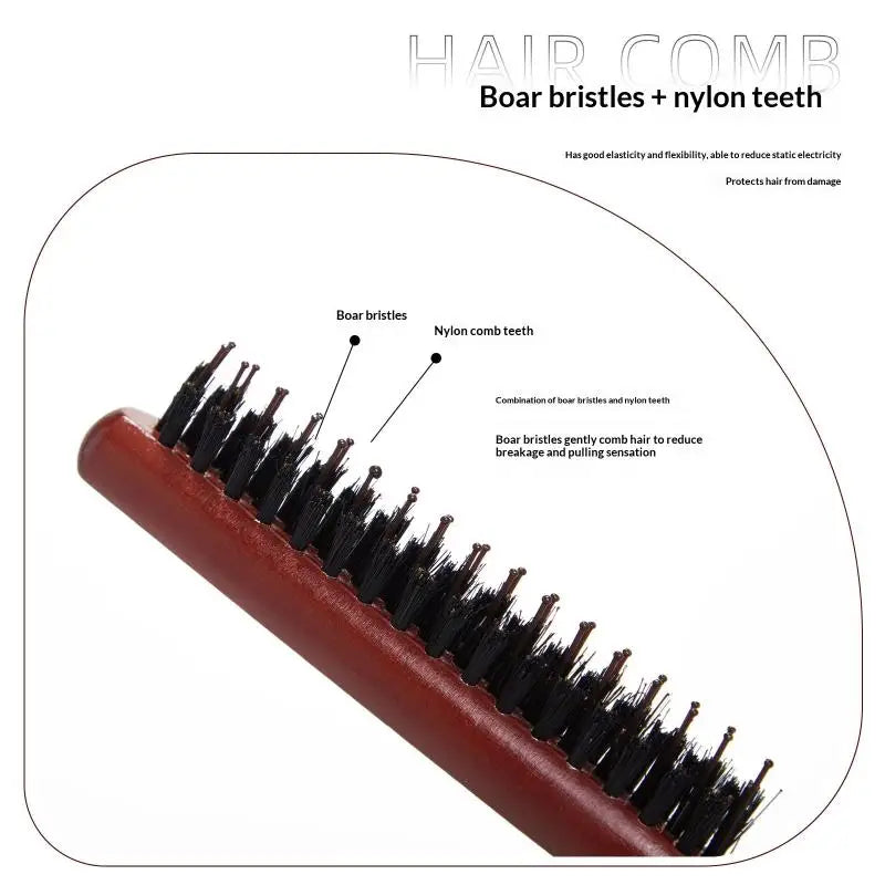 Wooden Handle Hair Comb Hairs Fluffy Three Rows Boar Bristle Combs Hairdressing Back Teasing Brushes Hairdressing Styling Tools Peaceful Pleasures Health and Wellness