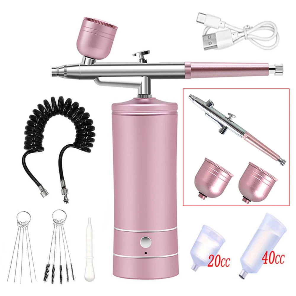 Airbrush Nail With Compressor Portable Air Brush Nail Paint Compressor For Nails Art Cake Painting Craft Airbrush Compressor Peaceful Pleasures Health and Wellness Pink Kit