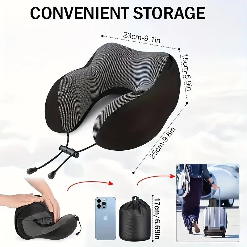 Memory Foam Hooded U-Shaped Travel Pillow with Detachable Cover Portable Neck Support for Airplane Office Nap Car and Home Use Peaceful Pleasures Health and Wellness