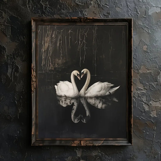 Unframed Gothic Style Swan Couples Heart Aesthetics Art Poster Dark Academia Moody Romantic Vintage Painting Canvas Wall Picture Peaceful Pleasures Health and Wellness