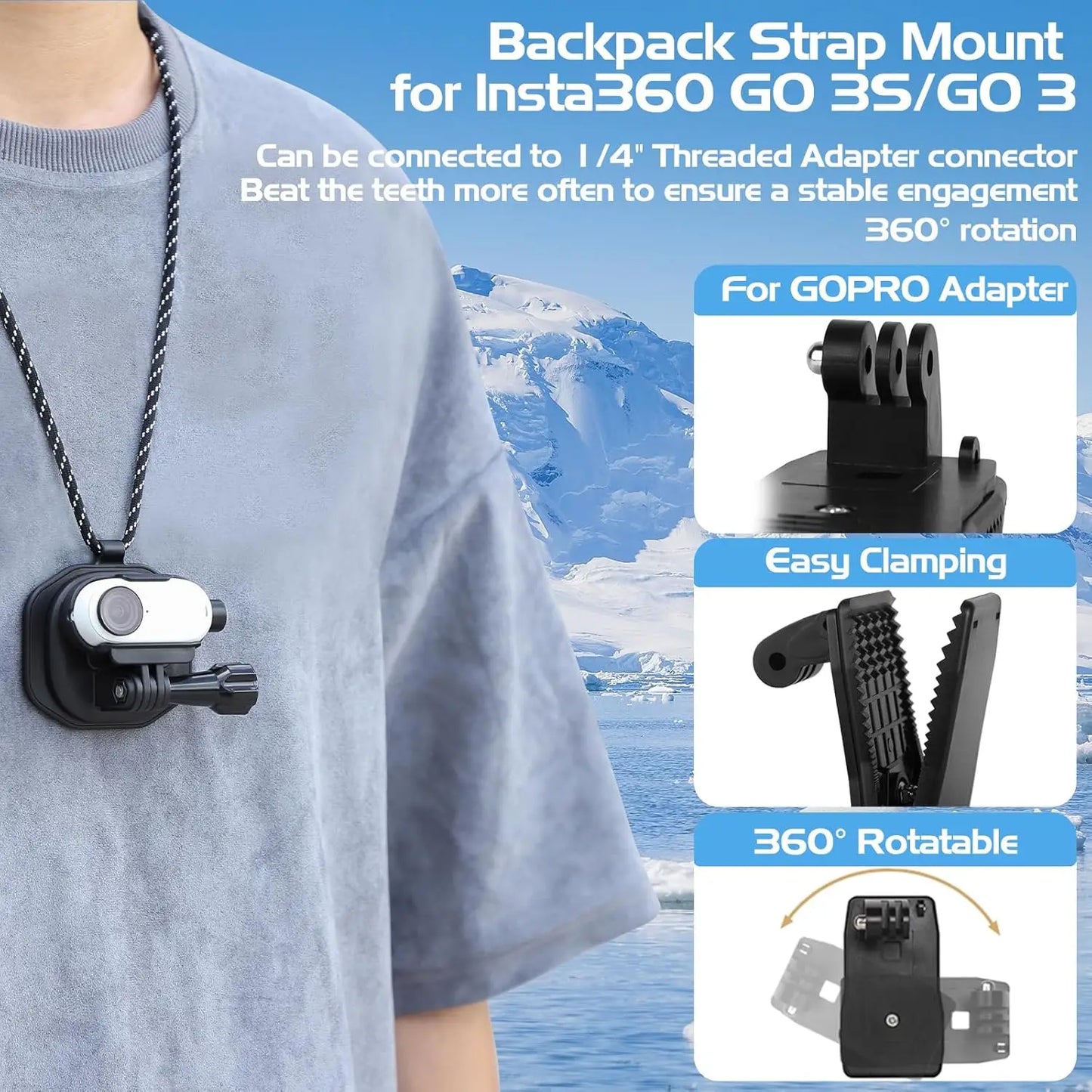 Insta360 Go 3S/Go 3 Frame Mount & Backpack Clip | 1/4" Adapter