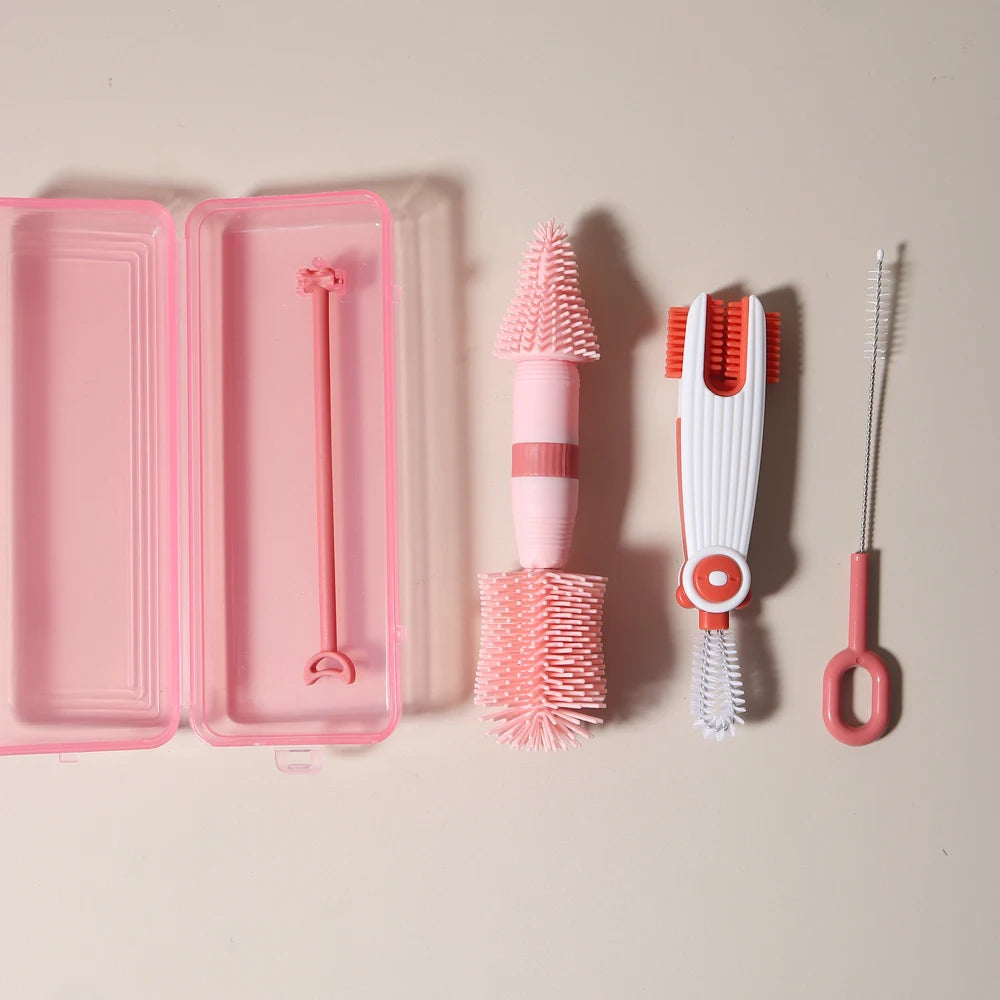 4-in-1 Baby Bottle Cleaning Set | Silicone & Straw Brushes