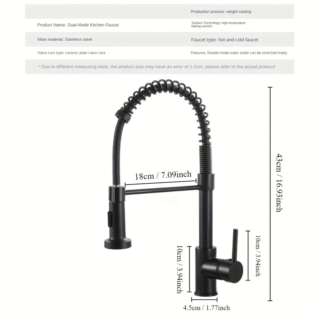 Black Rotating Spring Kitchen Faucet | Hot & Cold Single Handle