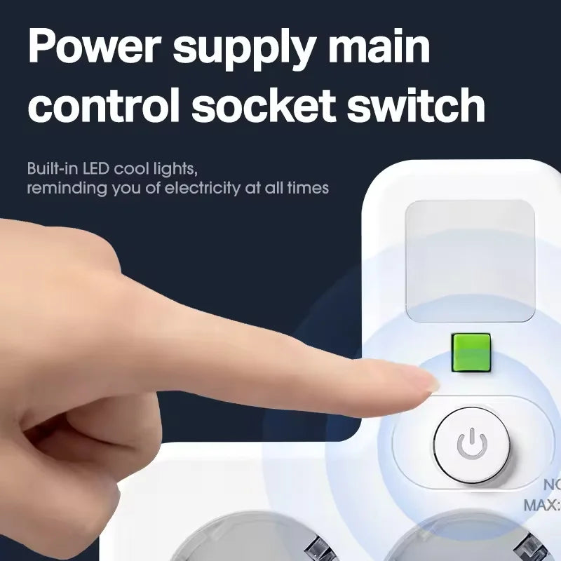 EU Plug Multi Socket Power Strip with USB-C USB Ports Night Light Individual Switches 2500W Wall Charger Adapter for Home Office Peaceful Pleasures Health and Wellness