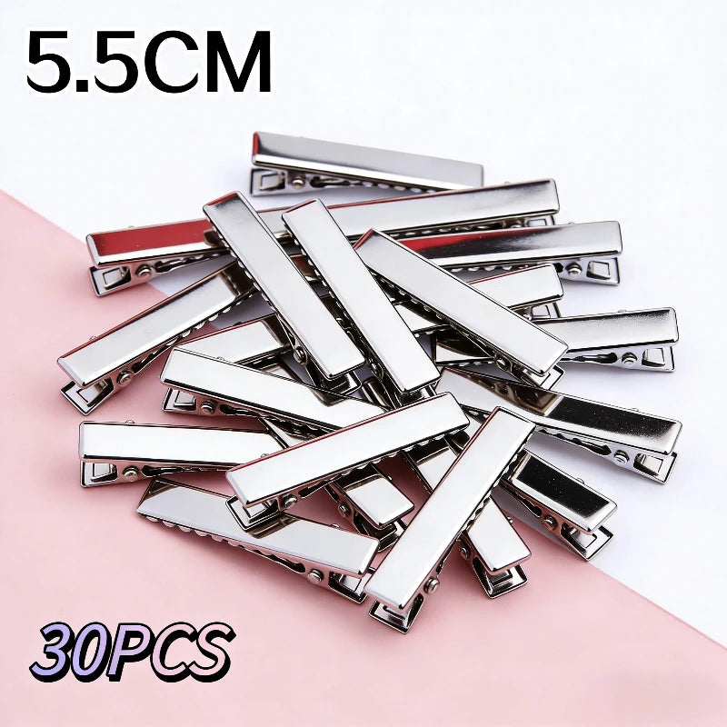 Lot 3 2- Silver-color Black Hair Clips Flat Barrettes Iron Hairpins