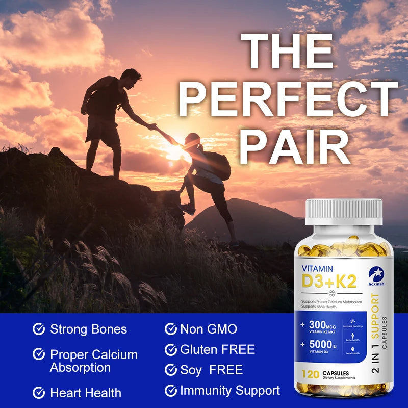 Kexinsh Vitamin D3K2 Capsules 5000iu Vitamin D3 300mcg K2 Support Teeth Bone Heart Health Joint Health Peaceful Pleasures Health and Wellness