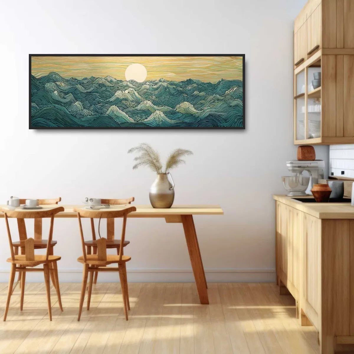 Japanese Ukiyo-e Moon Waves Canvas Print Poster Japandi Vintage Abstract Large Horizontal Art Prints Wall Art Home Decor Poster Peaceful Pleasures Health and Wellness