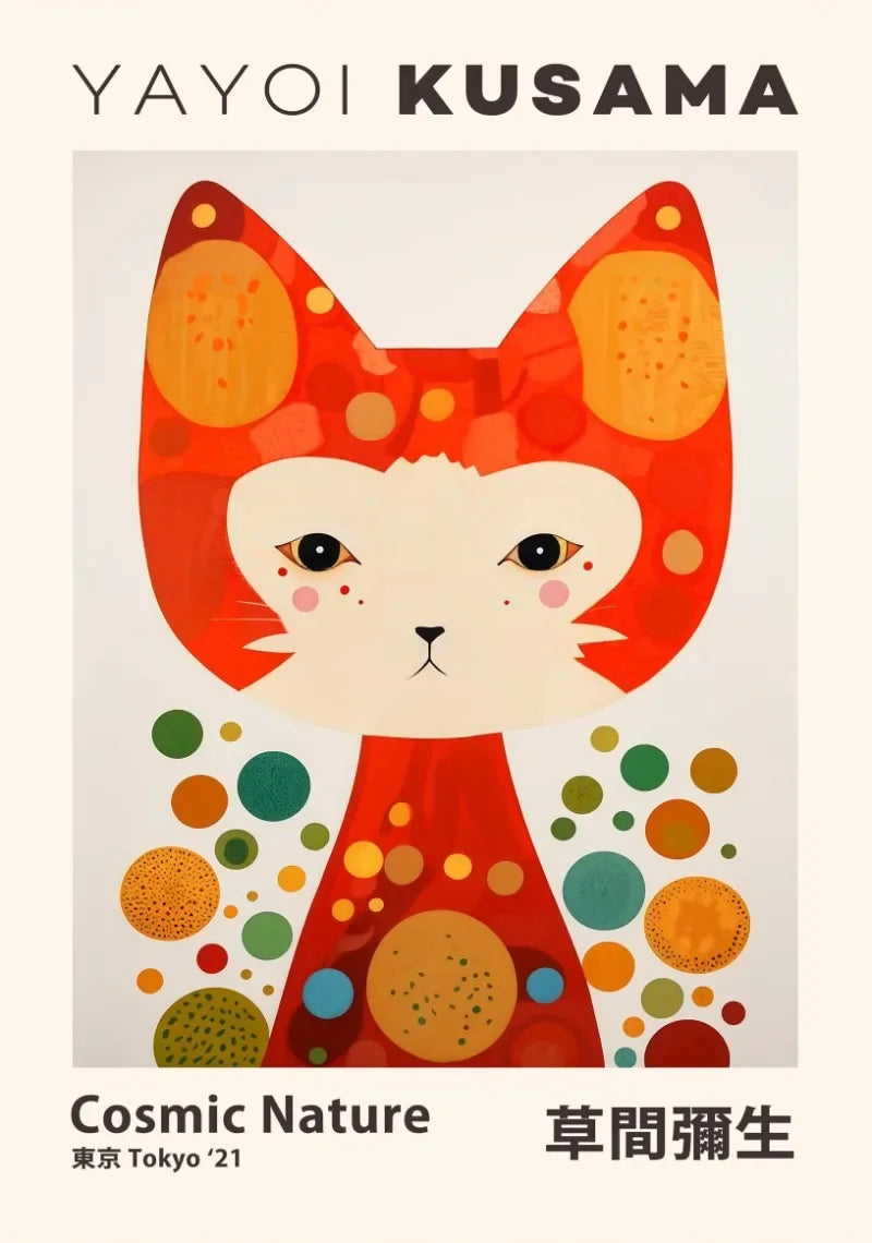 Japanese Abstract Mountain Canvas Wall Art | Yayoi Kusama Style