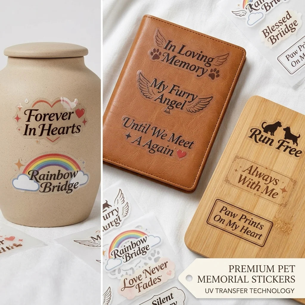 Pet Memorial UV Stickers – Paw Print Waterproof Decals for Urns