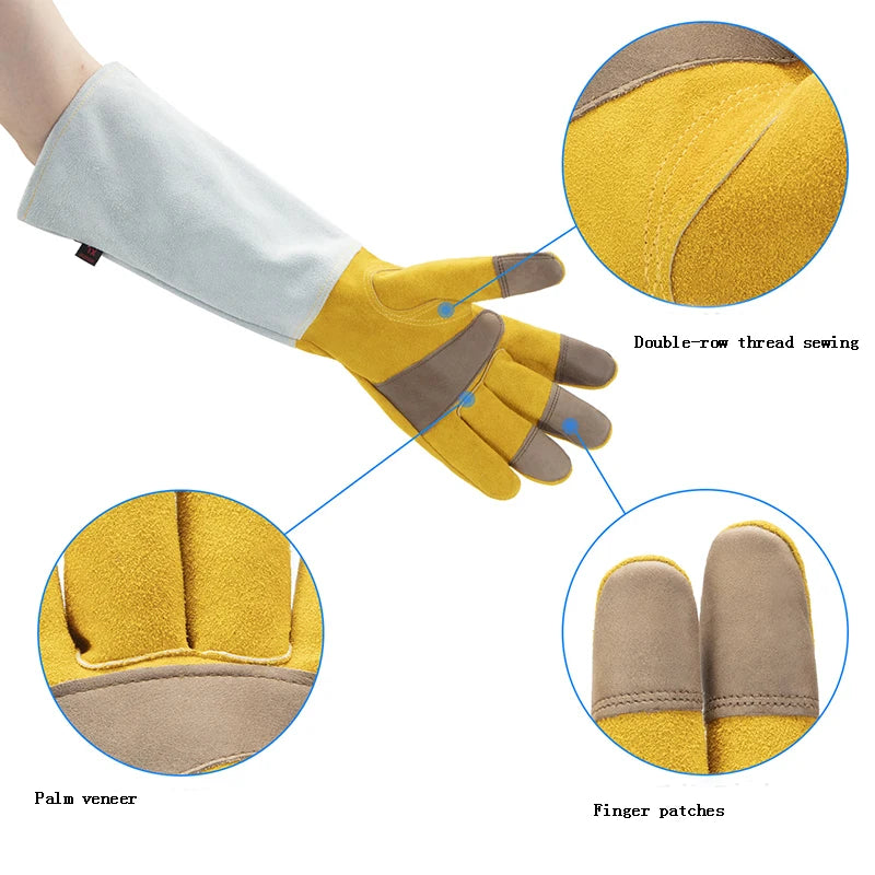Cowhide Long Tube Garden Gloves Puncture-resistant Labor Protection Gloves Wear-resistant Gloves for Garden Construction Sites Peaceful Pleasures Health and Wellness