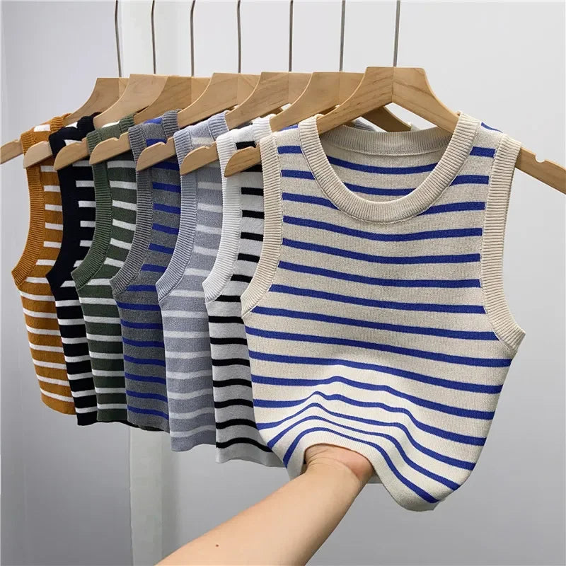 Women's Striped Knit Tank Top | Sleeveless Summer Blouse
