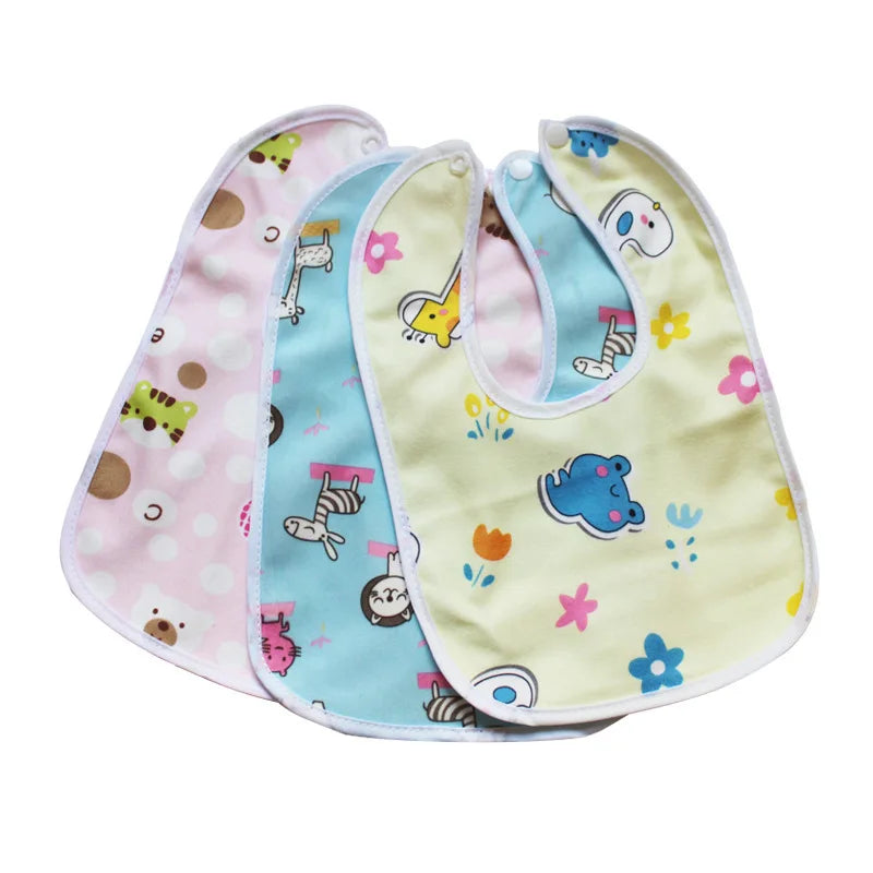 Baby Cartoon Waterproof Snap Bib | Soft Bamboo Saliva Towel