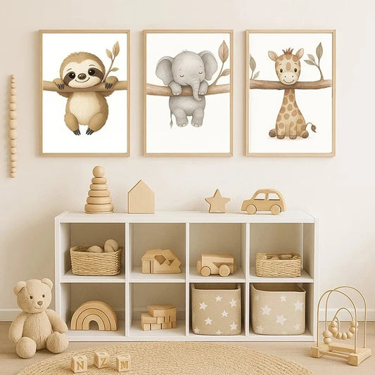 3-Piece Cartoon Elephant Giraffe Canvas Wall Art Print Set Canvas Wall Art Set Peaceful Pleasures Health and Wellness G5331-3pcs 30x40cm Wood Framed