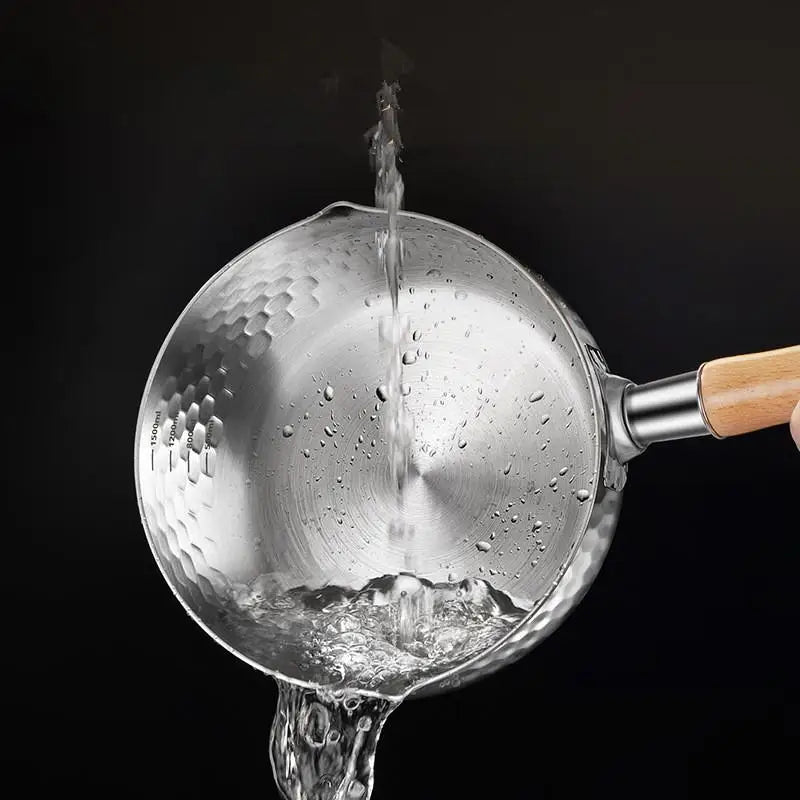 Stainless Steel Yukihira Saucepan | Wood Handle Non-Stick Pot Stainless Steel Saucepan Peaceful Pleasures Health and Wellness