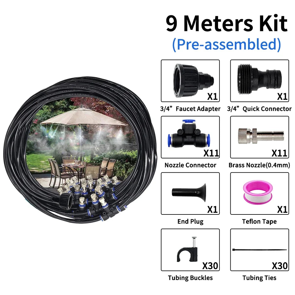 Outdoor Misters Cooling System，Misting Cooling System, Misting Line with Copper Metal Mist Nozzles, Patio Misting System Peaceful Pleasures Health and Wellness 9M Kit