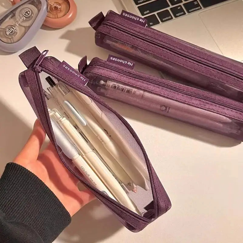 Nylon Mesh Makeup Brush Organizer Transparent Visible Large Capacity Portable For Lipstick Eyebrow Pencils Travel Storage Peaceful Pleasures Health and Wellness