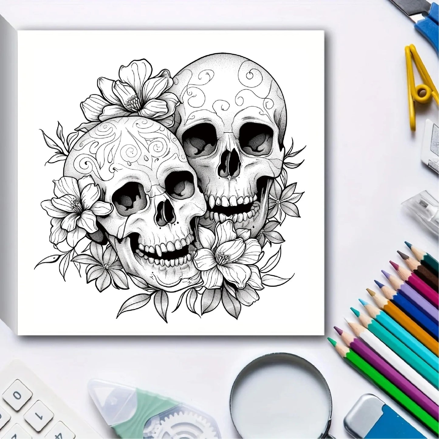 Bview Art Skull Adult Coloring Book 24 Pages Gothic Doodle