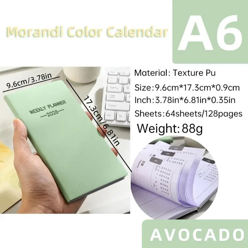 A6 2026 Daily Planner – Morandi Leather Weekly Calendar Book