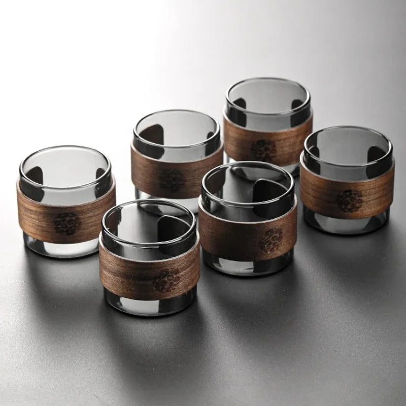 Thickened Glass Tea Cup with Wooden Ring Heat-resistant and Heat-resistant Water Cup Master Cup Household Glass Cup Coffee Cup Peaceful Pleasures Health and Wellness