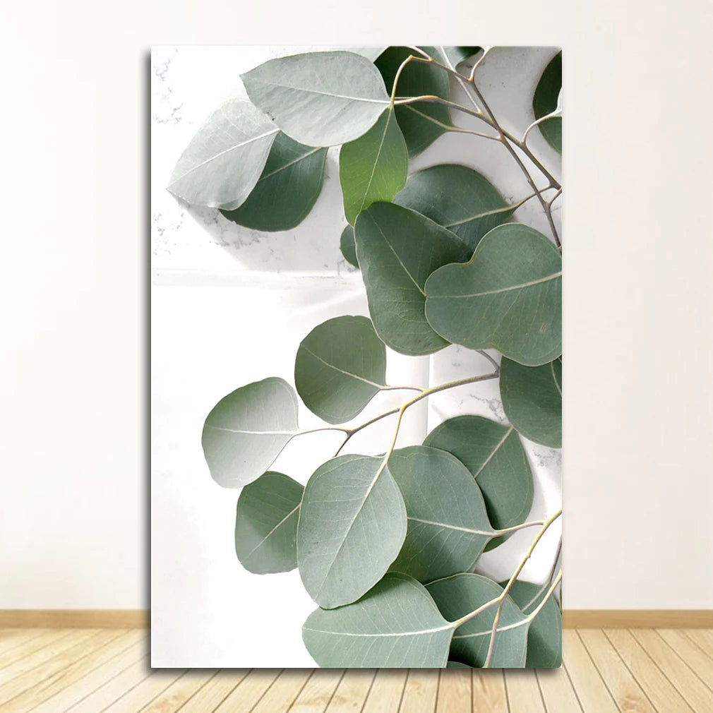 Green Plant Abstract Nordic Canvas Wall Art Print | Unframed