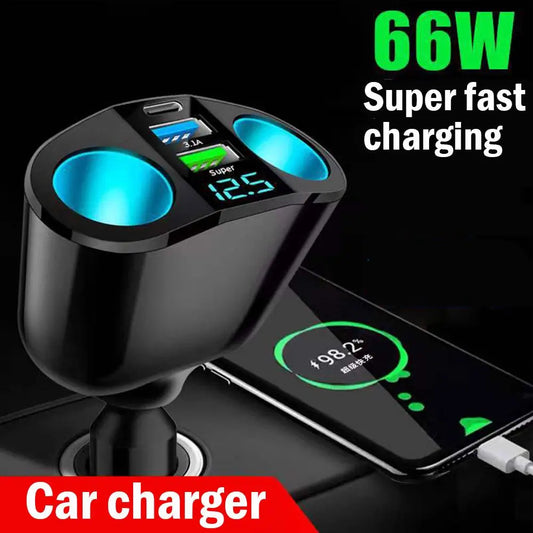 120W Car Charger USB-C QC3.0 Dual USB with LED Voltage Display Car USB Charger Peaceful Pleasures Health and Wellness