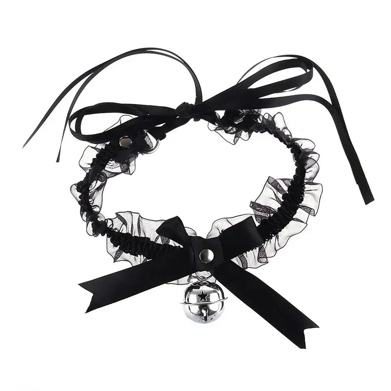 Fashion Women Gothic Simple Sexy Lace Collar Pendant Bow Knot Bell