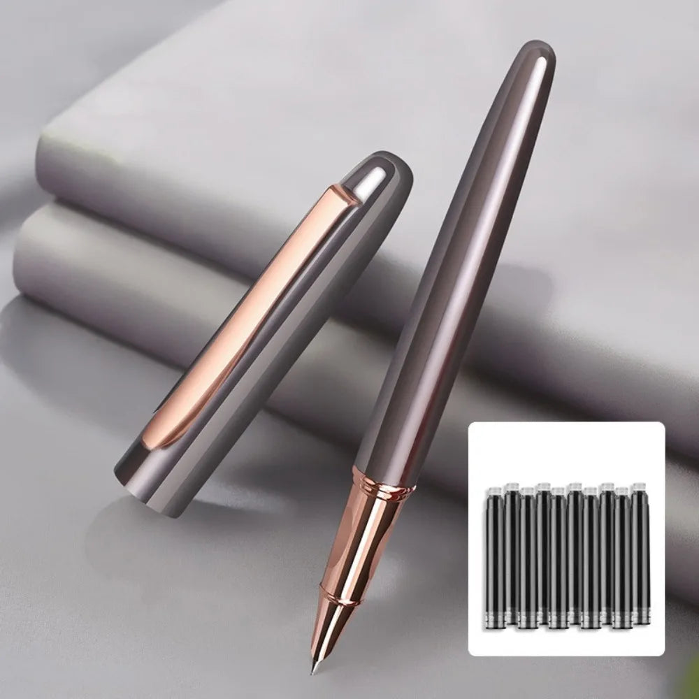 Business Fine Nib Metal Fountain Pen Calligraphy Handwriting Gift Ink Pens Smooth Writing 0.35mm Signature Pen Back To School Peaceful Pleasures Health and Wellness Grey bags