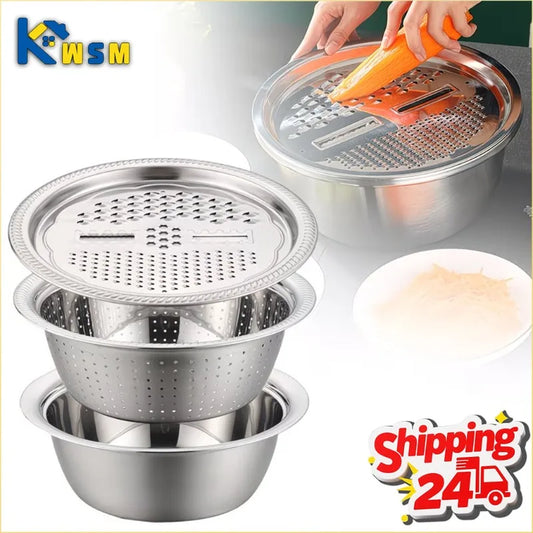 3-in-1 Stainless Steel Grater Bowl with Colander & Slicer Grater Bowl Set Oasis Select