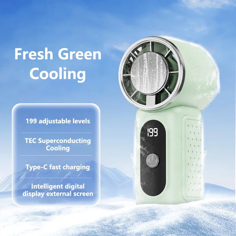 Lenovo Turbo Fan Bladeless Handheld Mini High Speed Fan USB Rechargeable Strong Wind Cooling Fan Ice Compress for Travel Office Peaceful Pleasures Health and Wellness Light green